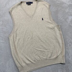 Polo Ralph‎ Lauren Sweater Vest Men's XL Beige Pima Cotton V-Neck Performance